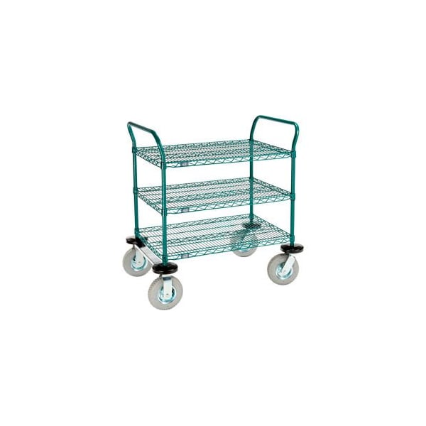 Gec Nexel Utility Cart, 3 Shelf, Poly-Green, 36"L x 24"W x 42"H, Pneumatic Rigid Casters 2436N3G - main
